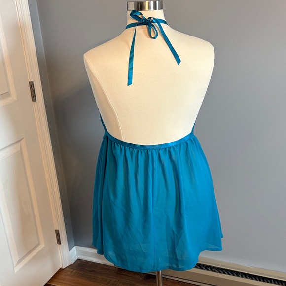 Cacique Teal Lace-Trim Halter Chemise - Picture 5 of 5